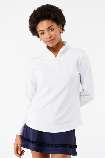 Ava Ruffle 1/4 Zip Pullover - White – Smith and Quinn
