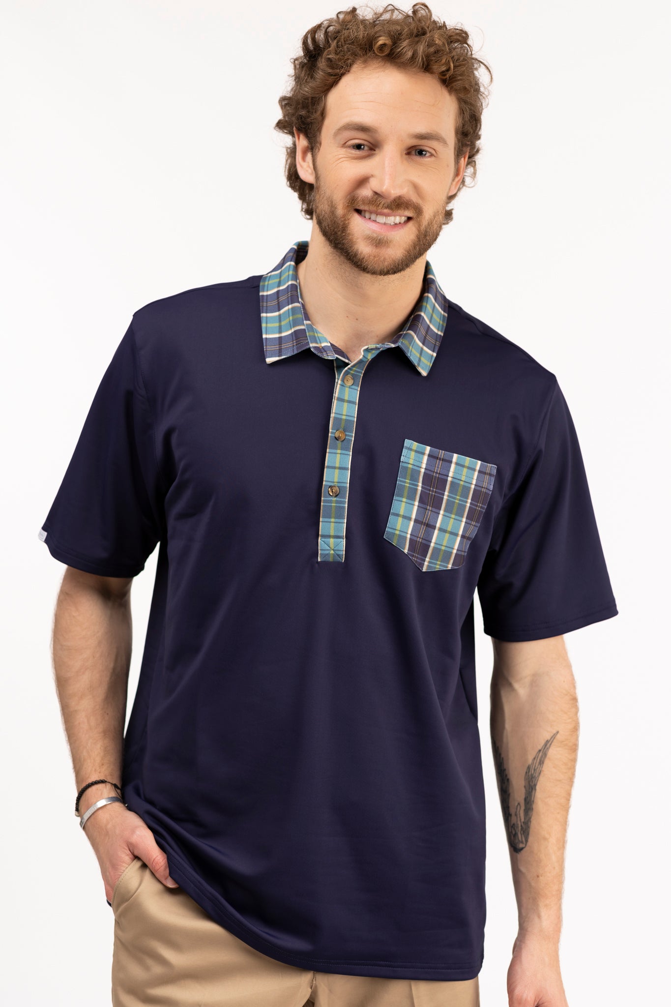 The Eastwood Polo - Navy with Camp Plaid