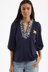 The Eliza Top - Blue with Michigan Poppies