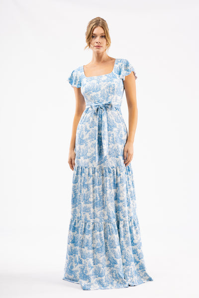 toile formal dress Isabella blue toile dress